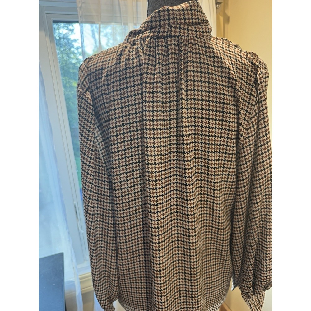 WHO WHAT WEAR Houndstooth Tie-Neck Collared Puff Long Sleeve Blouse M - Picture 7 of 7